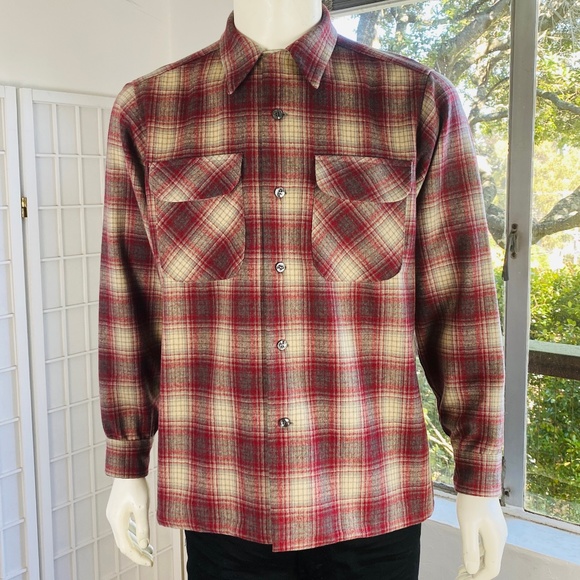 Pendleton Mens Cranberry Plaid Board Shirt, M.